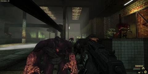 Shooting at an enemy in E.Y.E Divine Cybermancy