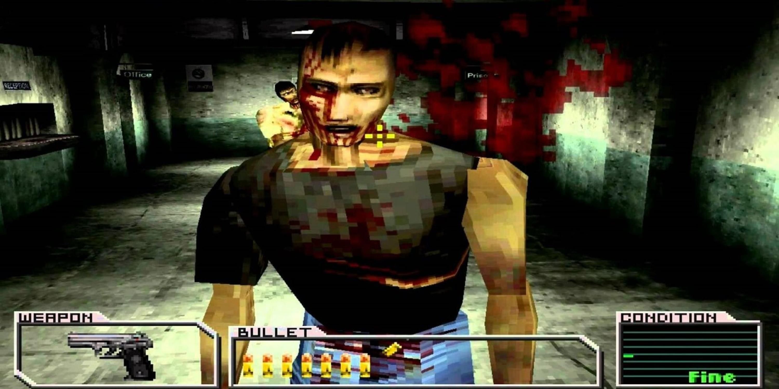 Shooting at zombies in Resident Evil Survivor