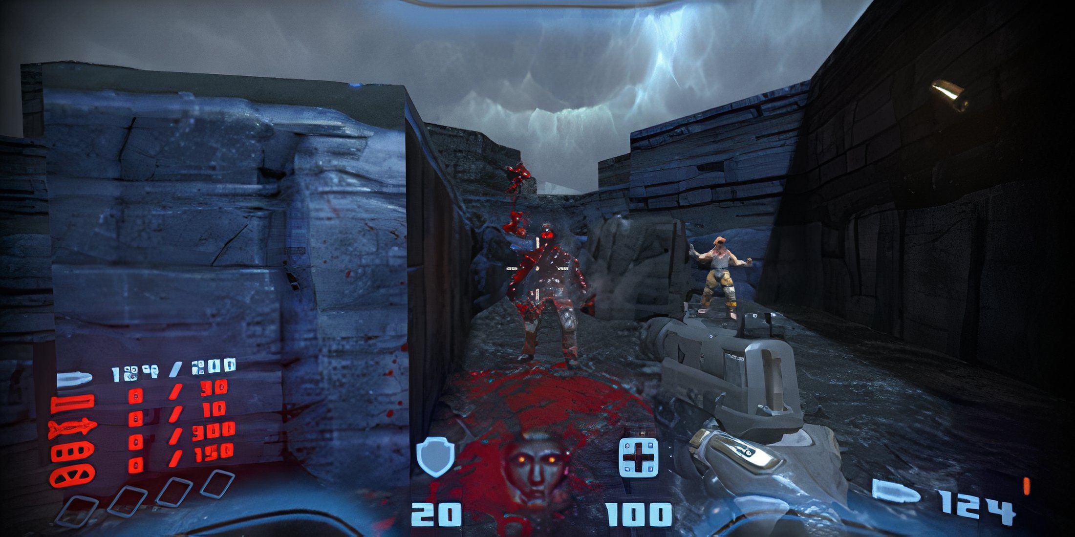 Shooting enemies with a pistol in Prodeus