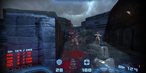 Shooting enemies with a pistol in Prodeus