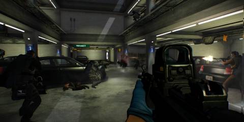 Shooting enemies with a rifle in Payday 2