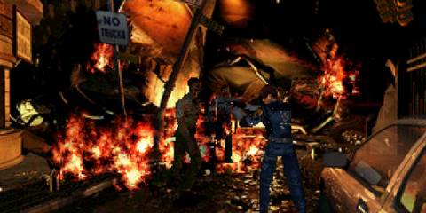 Shooting zombies as Leon in Resident Evil 2 (PS1)