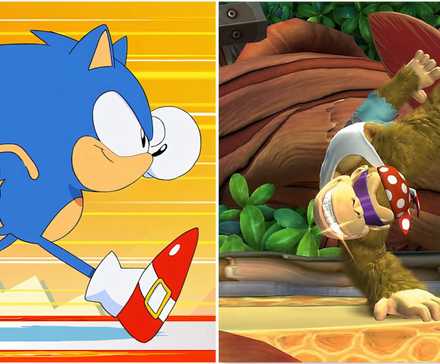 Sonic in Sonic Mania and Funky Kong in Donkey Kong Country Tropical Freeze
