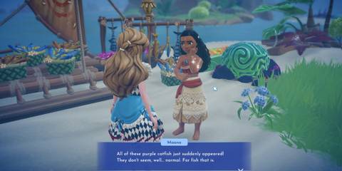 speak with moana about purple catfish in ddv disney dreamlight valley