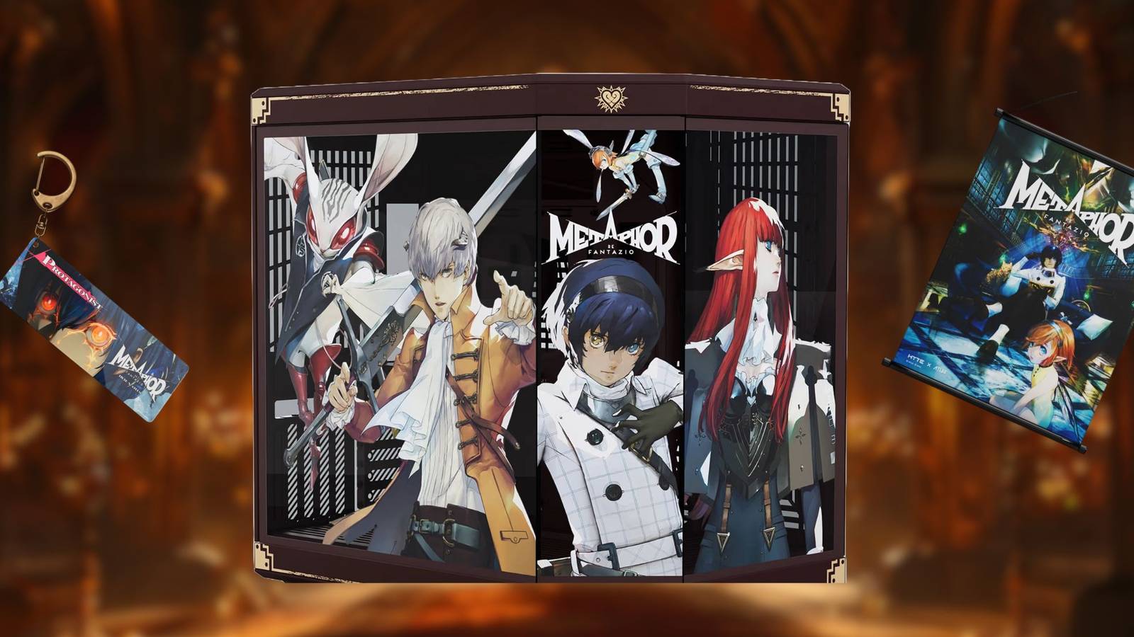 Image of theMetaphor: ReFantazio x HYTE PC Gear on a royal throne background.