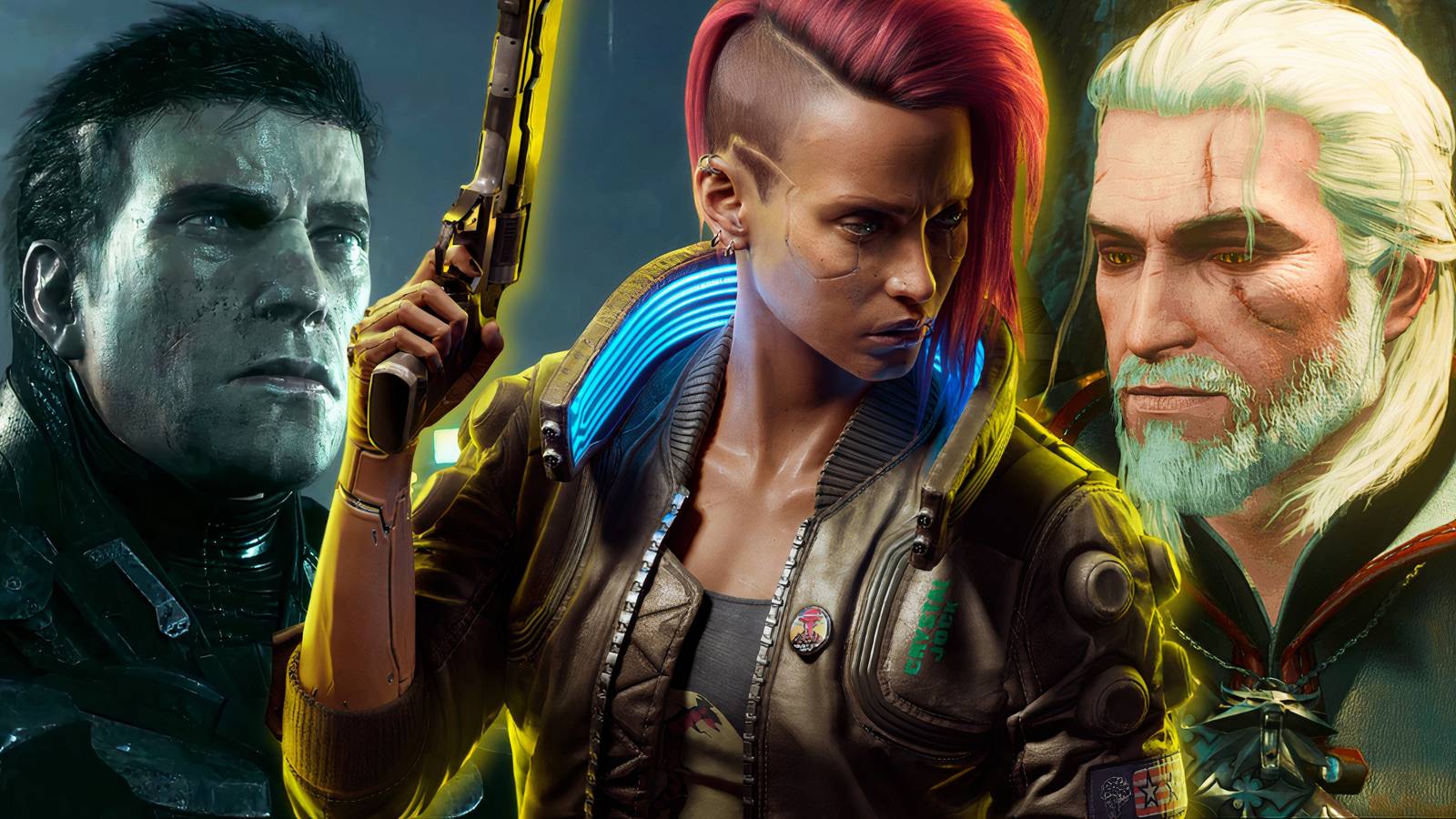 Split image of Batman: Arkham Knight, Cyberpunk 2077, and The Witcher 3: Wild Hunt