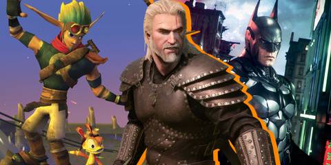 Split image of Jak 3, The Witcher 3, and Batman Arkham Knight