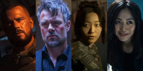 Split image of Josh Duhamel and Karen Fukuhara in The Callisto Protocol