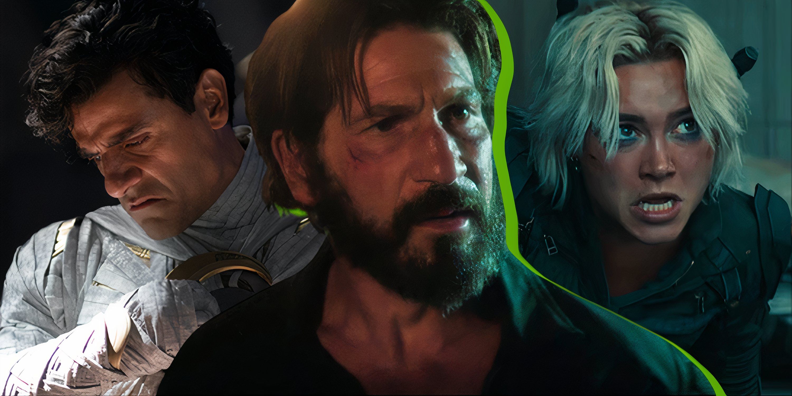 Split image of Moon Knight, Yelena Belova, and Punisher in the Marvel Cinematic Universe