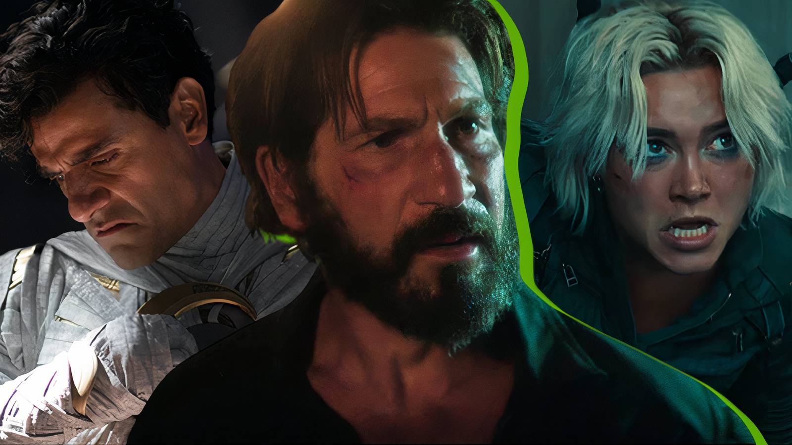 Split image of Moon Knight, Yelena Belova, and Punisher in the Marvel Cinematic Universe