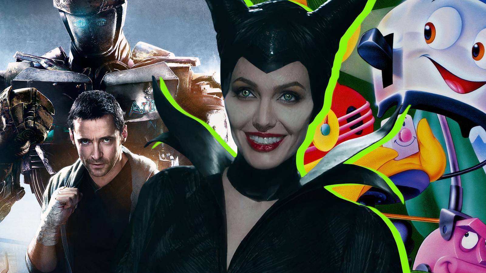 Split image of Real Steel, Maleficent, and The Brave Little Toaster