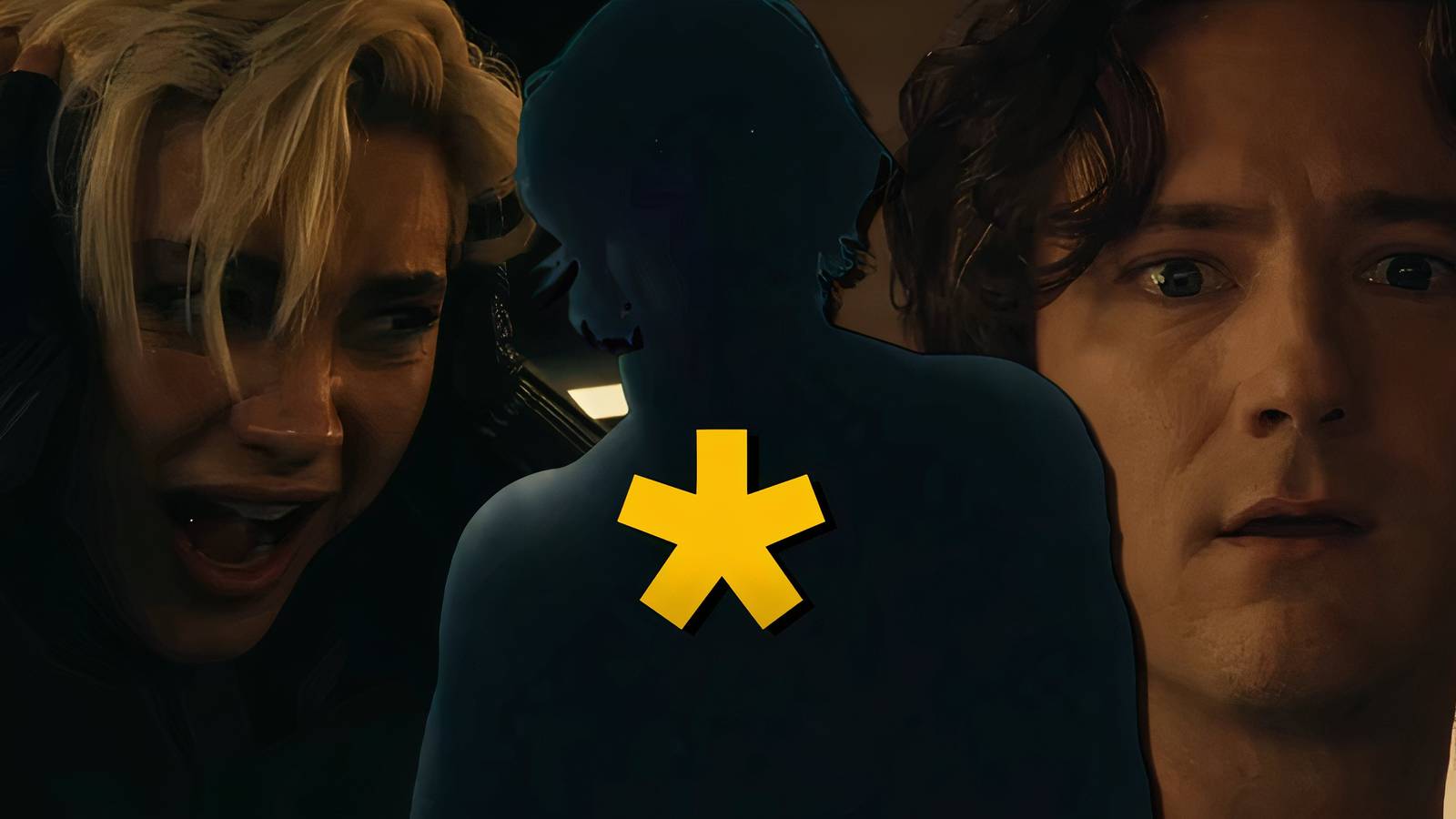 Split image of Yelena, Void, and Bob in Thunderbolts