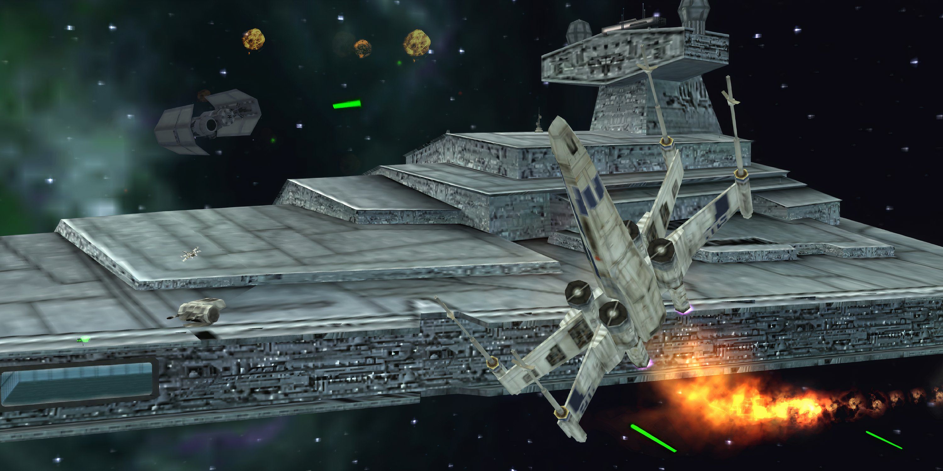 X-Wings and TIE Fighters battling in space in Star Wars Battlefront: Renegade Squadron