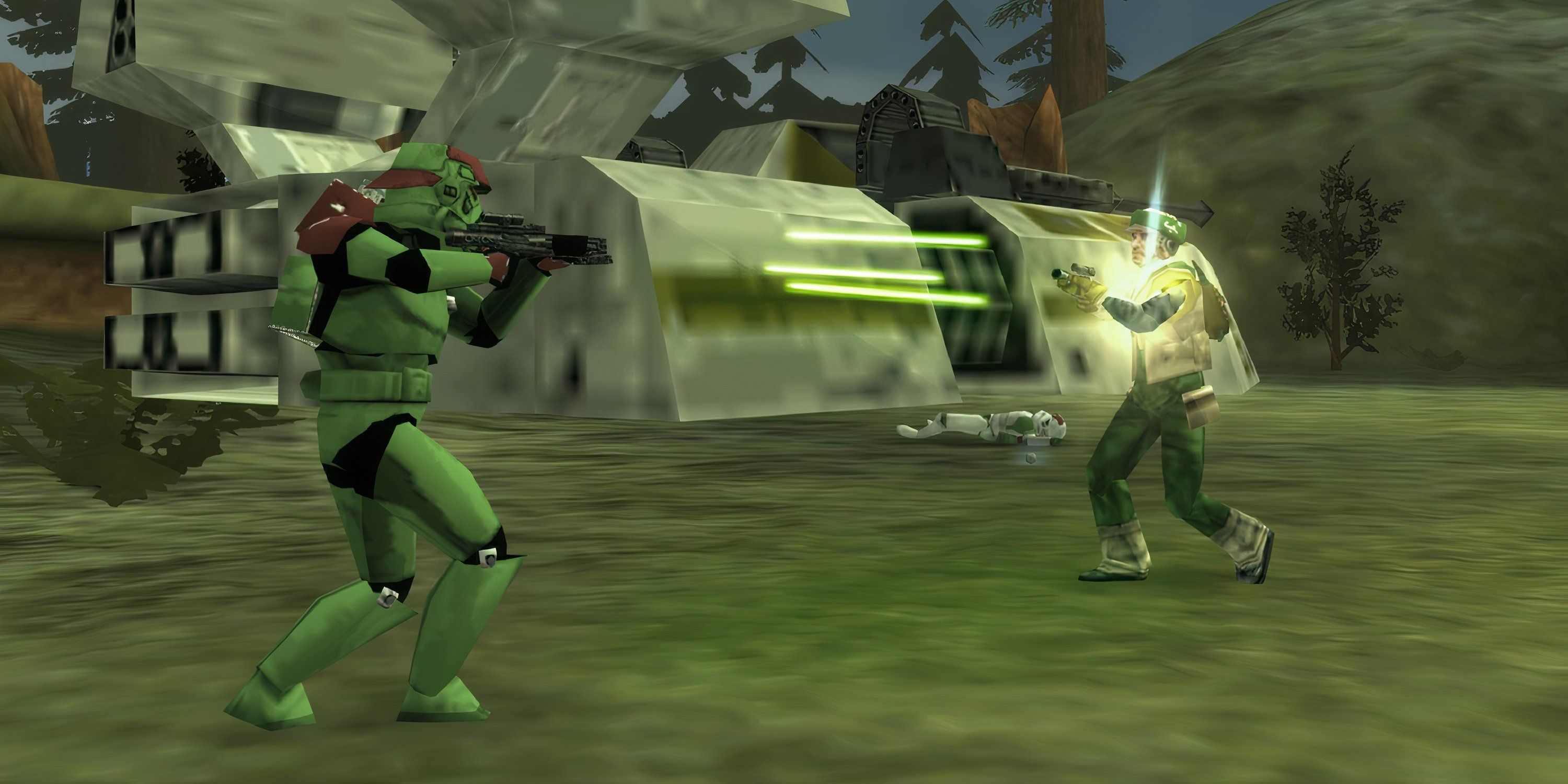 A stormtrooper and a rebel fighting in Star Wars Battlefront: Renegade Squadron