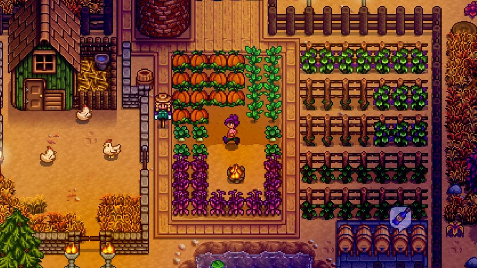 A Stardew Valley character running in the farm 