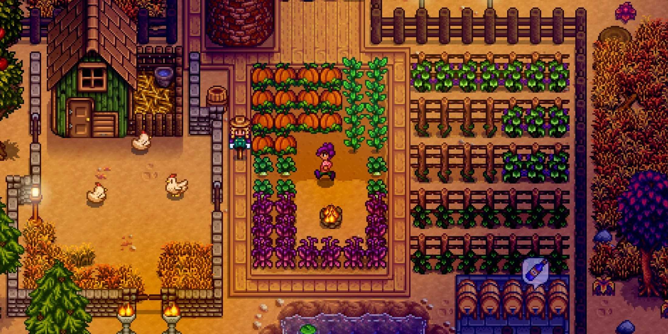 A Stardew Valley character running in the farm