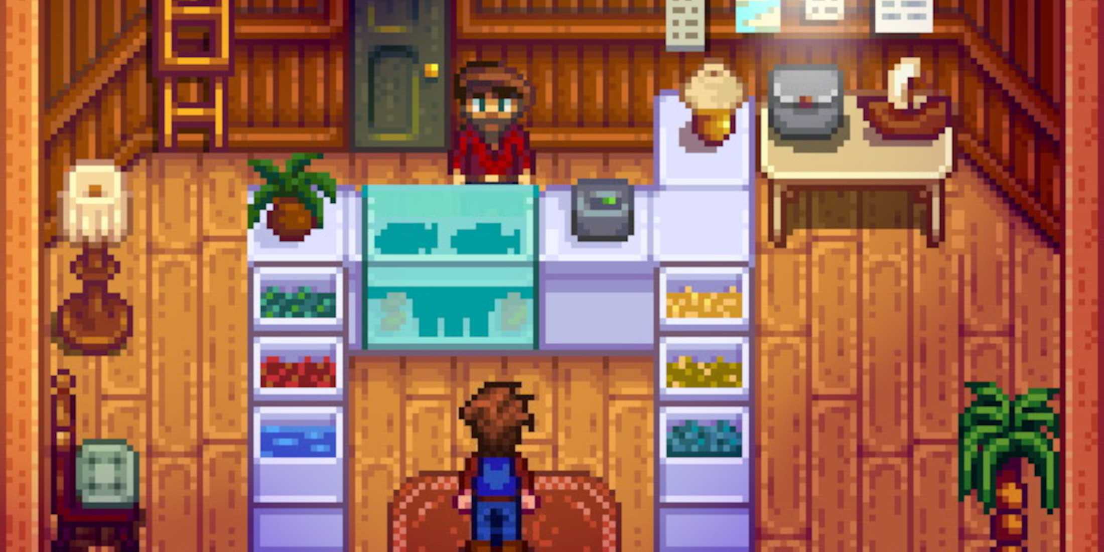 stardew valley fan shares cozy painting of willy in his fish shop