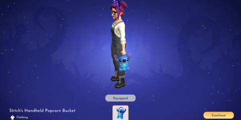 Stitch's Handheld Popcorn Bucket in Disney Dreamlight Valley