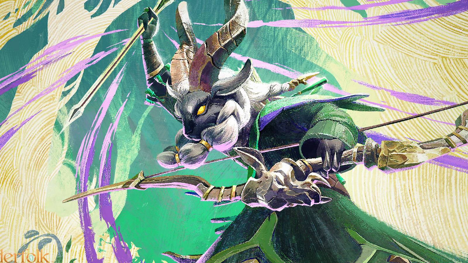 Sunderfolk goat-like character artwork on stylized tan background