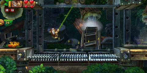 Swinging on a vine in Donkey Kong Country Tropical Freeze