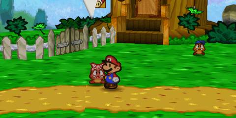 Talking to a Goomba in Paper Mario (N64)