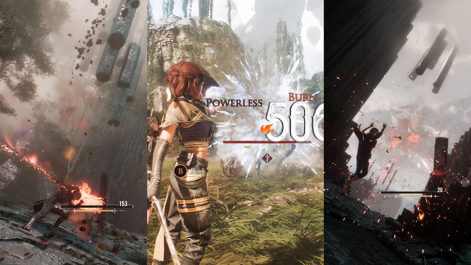 Clair Obscur: Expedition 33 - Best Skills to cause burn - Maelle attacking with fire on left, maelle applying burn in middle and lune attacking enemy on right