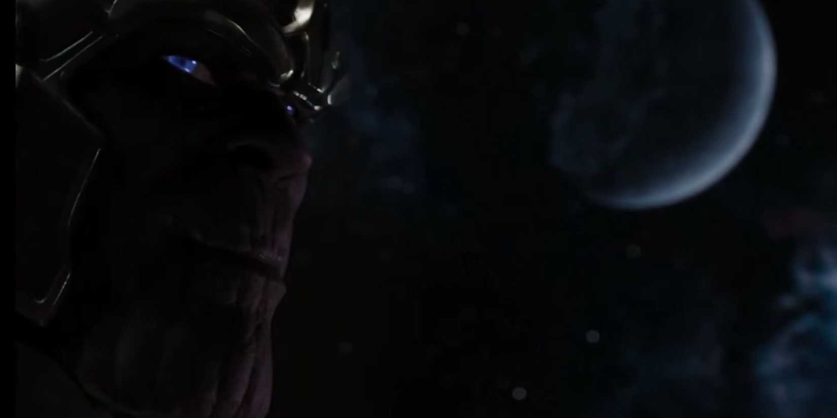 Thanos looks at the camera in the post-credits scene - The Avengers