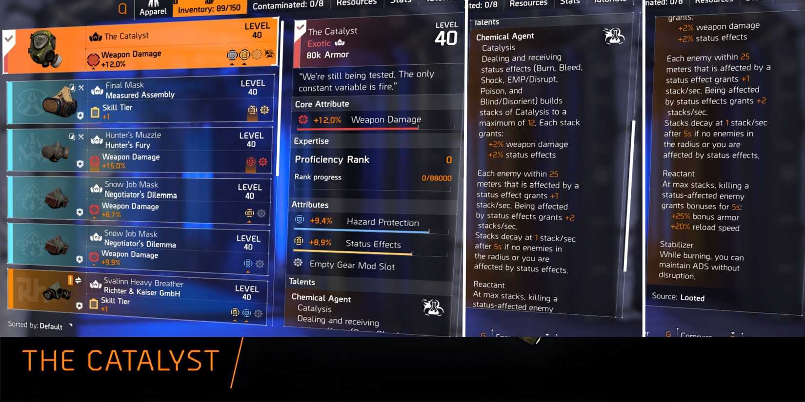 The Catalyst Exotic Mask Stats Division 2 Battle For Brooklyn