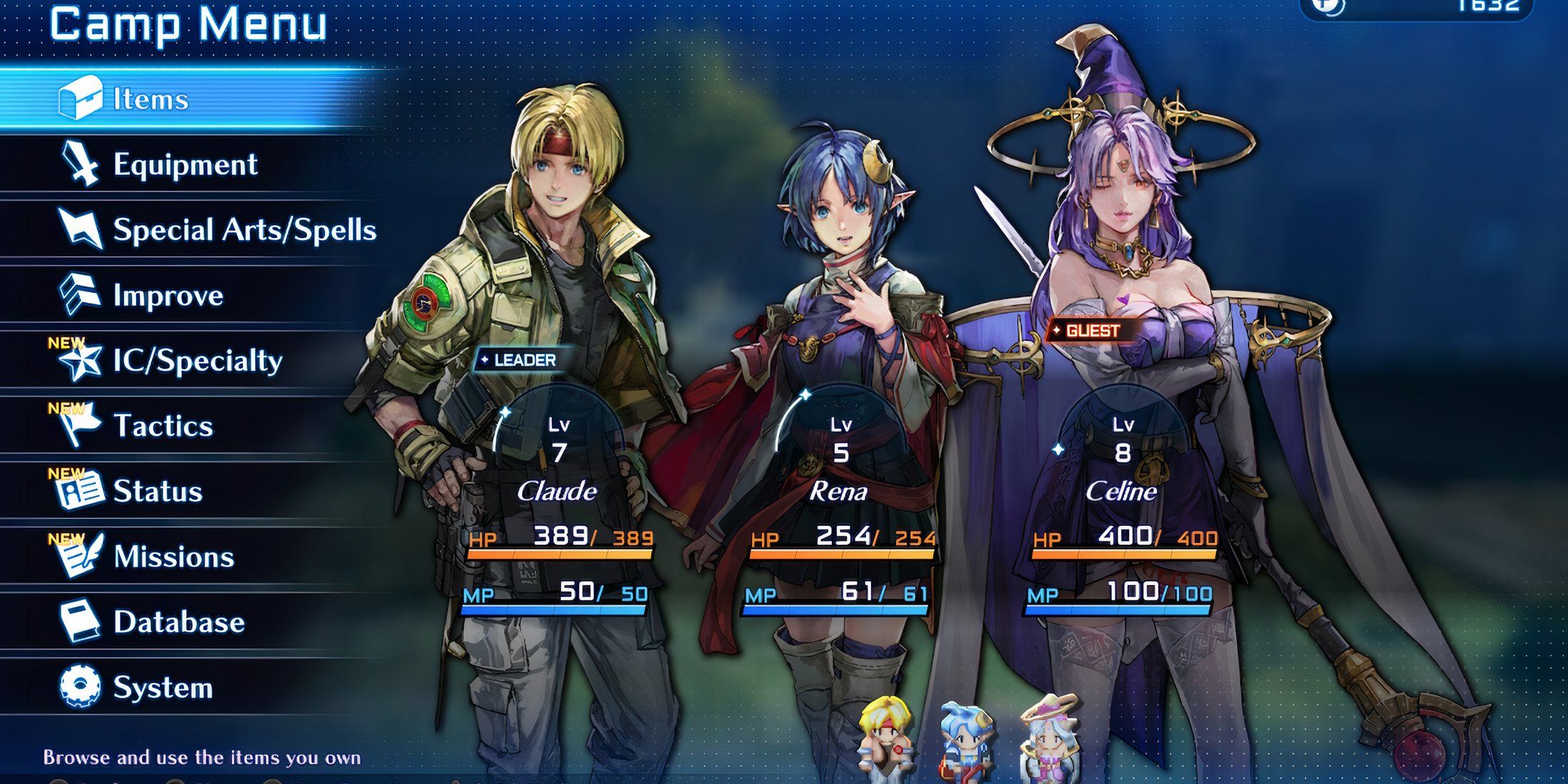 The character menu in Star Ocean The Second Story R