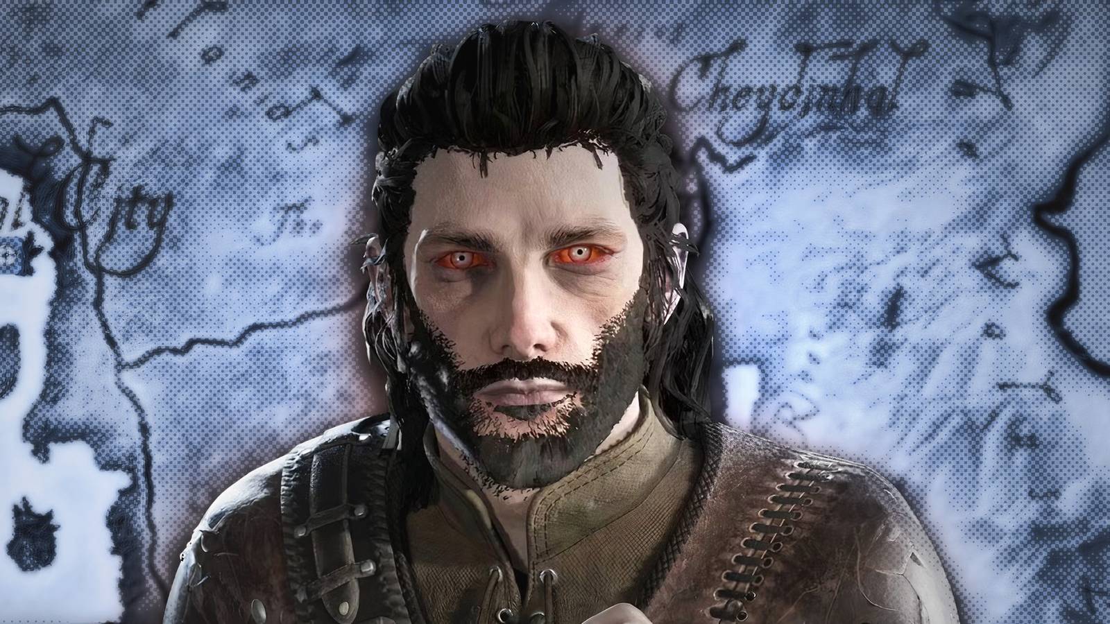 The Elder Scrolls Oblivion 4 Remastered Vampire on blue oversized Cyrodiil map background 2x1 composite