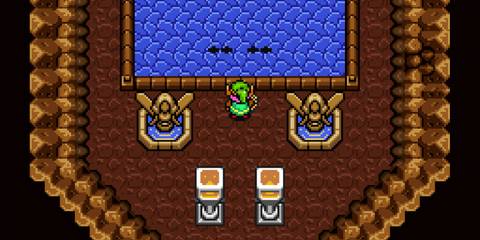 Link entering a Great Fairy Fountain in The Legend Of Zelda: A Link To The Past