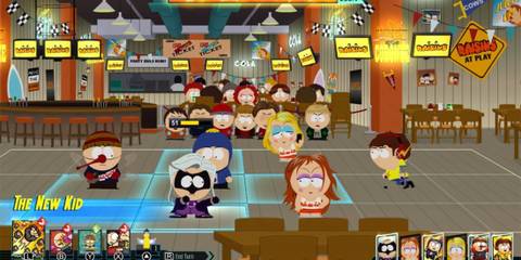 The New Kid and his party fighting a bunch of waitresses at Raisins - South Park: The Fractured But Whole