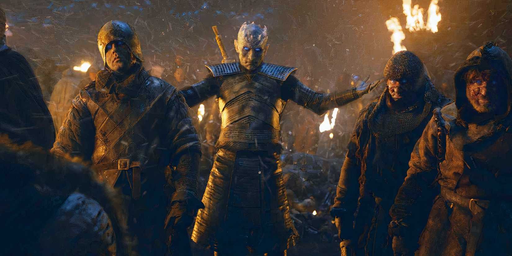 The Night King raising an army of Wights at the Battle of Winterfell in Game of Thrones