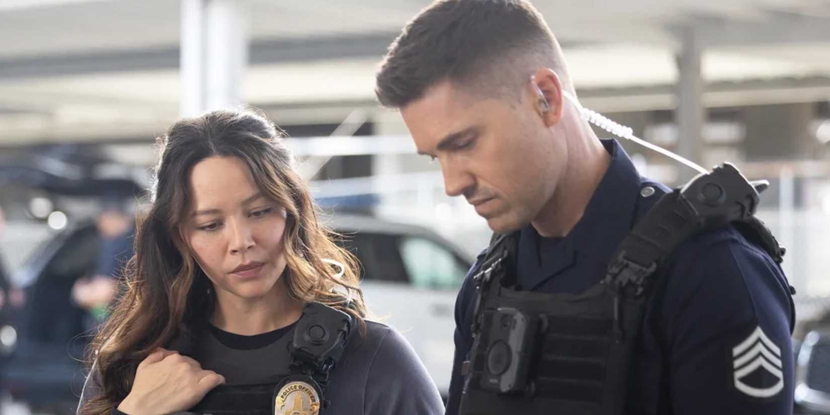 Lucy Chen (Melissa O'Neil) and Tim Bradford (Eric Winter) on The Rookie
