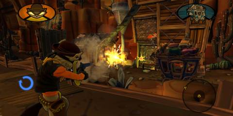 Third-person shooter gameplay with Tennessee Kid Cooper - Sly Cooper Thieves In Time