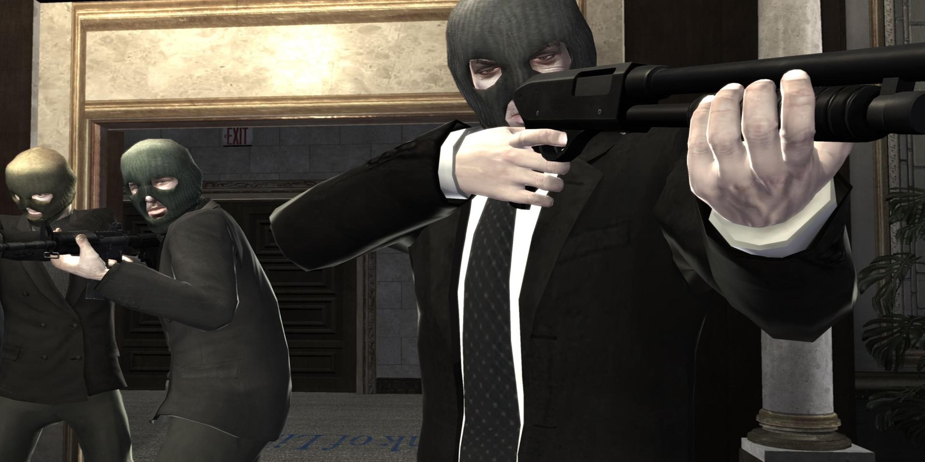 Three armed men in masks in three Clover missions in GTA 4