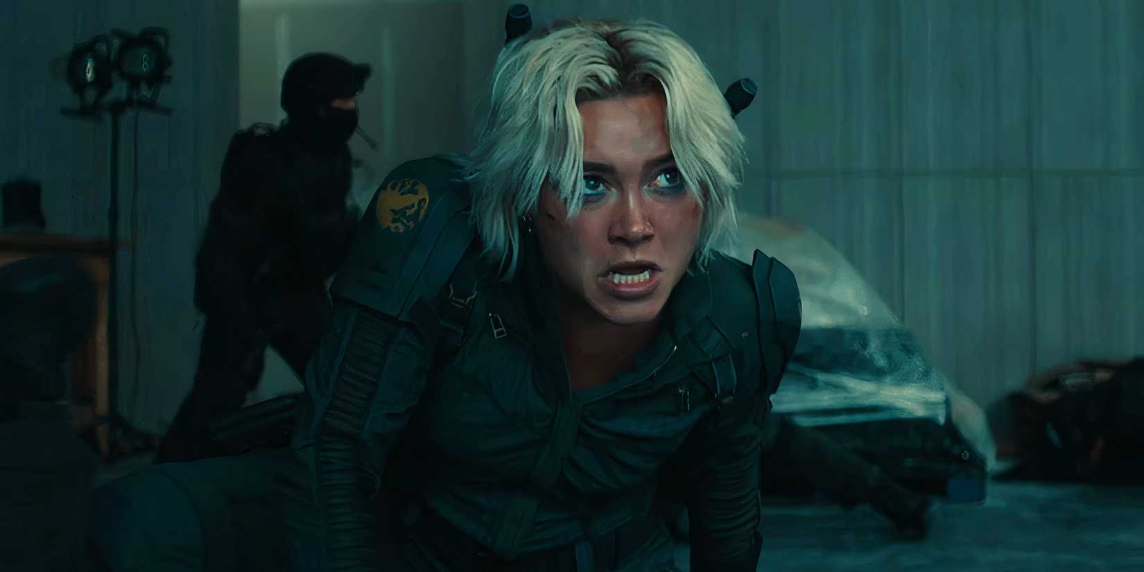 Yelena Belova in mid-battle as the new Black Widow in Thunderbolts*