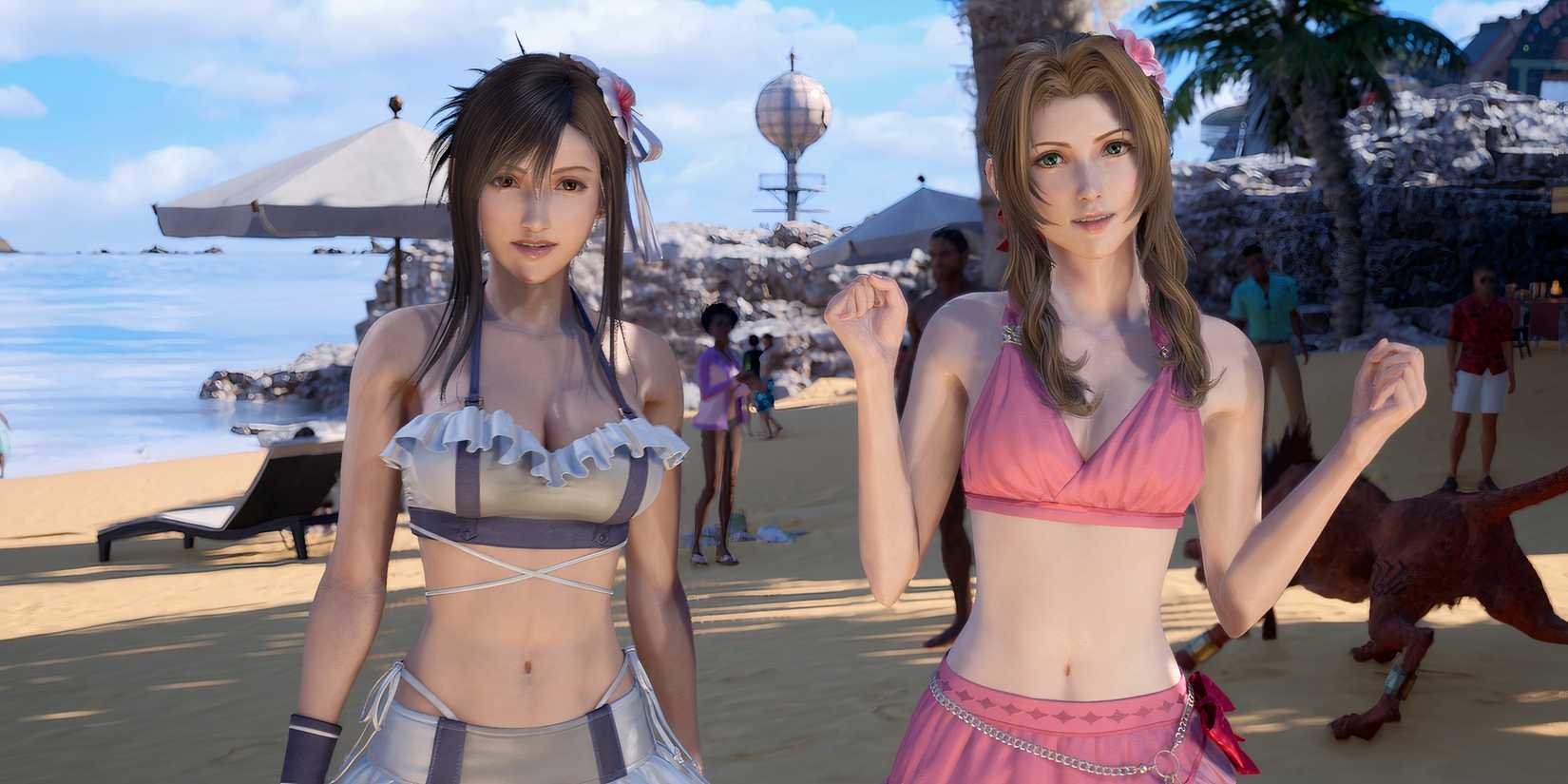 Tifa and Aerith in bathing suits in Final Fantasy 7 Rebirth