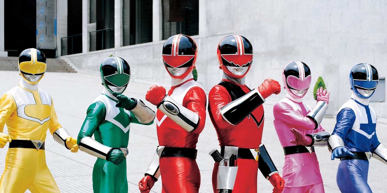 Yellow, green, red, pink and blue Time Force Rangers