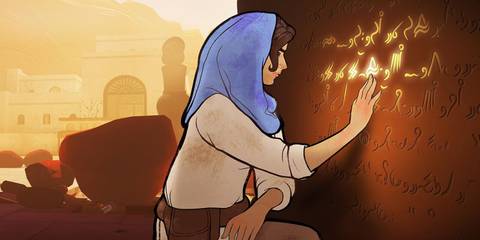 Touching a wall in Heavens Vault