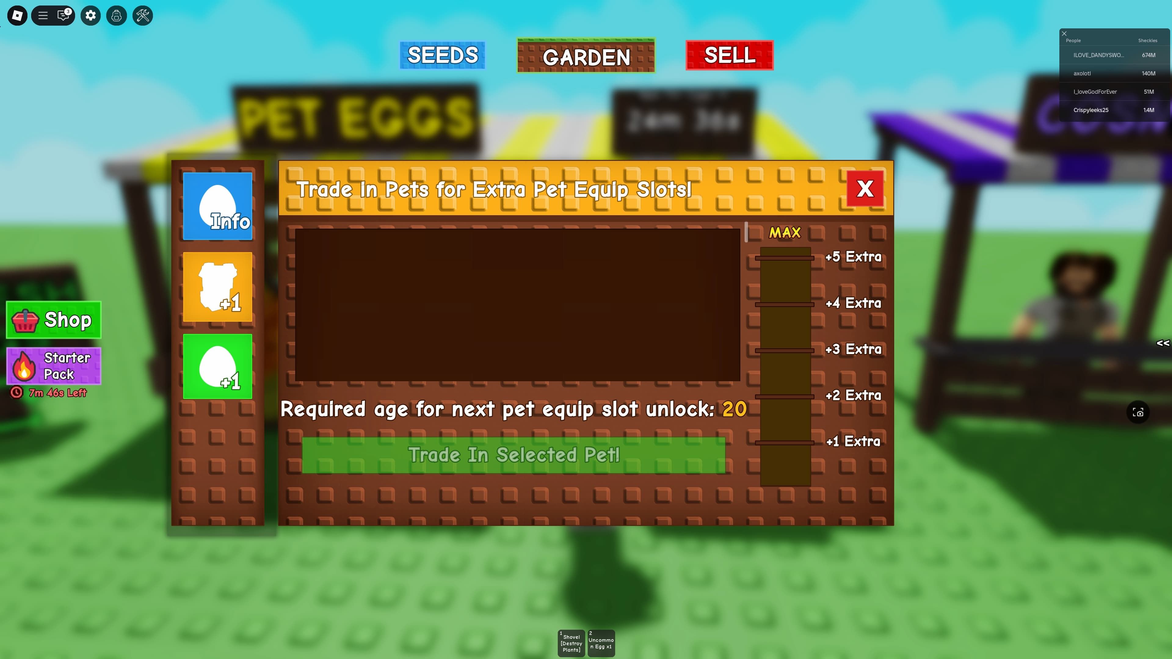 Handeln Sie Haustiere gegen Ausrüstungsschlitze in Roblox wachsen einen Garten