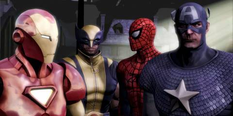 Iron Man, Wolverine, Spider-Man, and Captain America as the Task Force in Marvel Ultimate Alliance 2