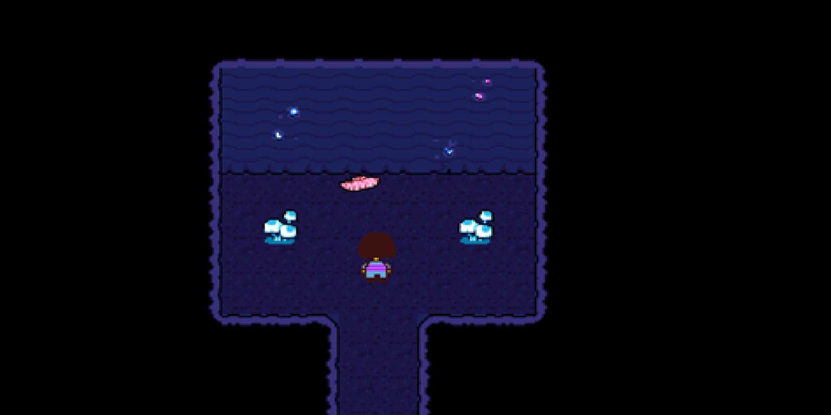 Tutu on the floor in secret room under waterfall