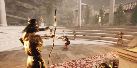 golden statue using bow in The Forgotten City