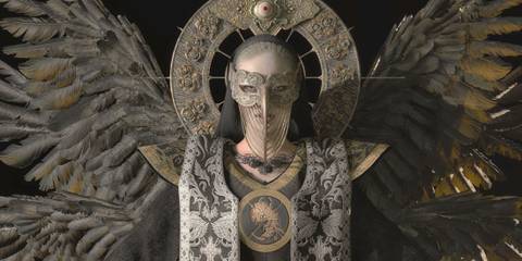 A close-up of Mother Miranda in Resident Evil Village