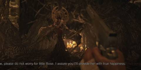 Ethan Winters shooting Mother Miranda in Resident Evil Village