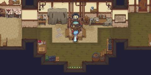 A player looking at a cauldron in Potion Permit