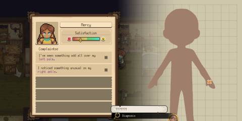 A player diagnosing a patient in Potion Permit