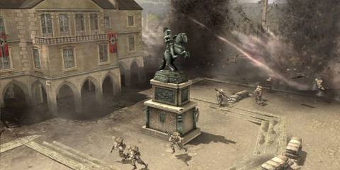 Fighting by a statue in Company of Heroes