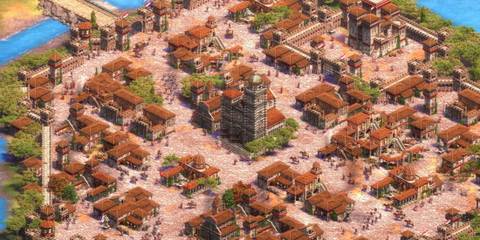 A bustling city in Age of Empires 2: Definitive Edition